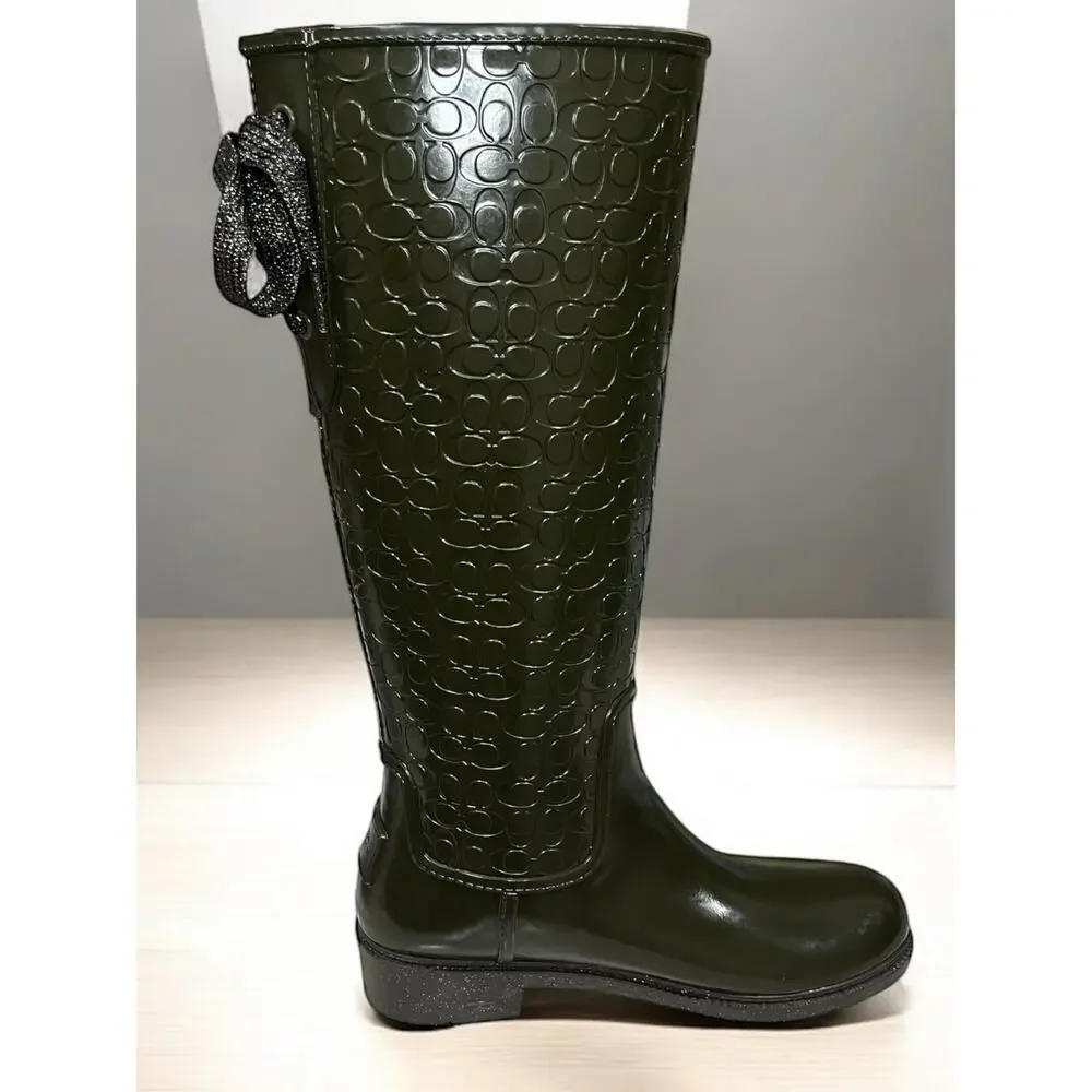 Coach FG1876 Signature Embossed Lace Up Rain Boot Size 7B